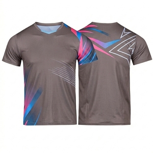 Camiseta de Tenis Sublimada con Cuello en V para Hombre, Manga Corta, Absorbe la Humedad, Ajustada, con Estampado en Degradado, para Todas las Temporadas - Product Image 1