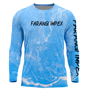 เสื้อตกปลาแขนยาวผู้ชายแบบสั่งทำพิเศษ พิมพ์ลายแบบ Sublimation แห้งเร็ว UPF 50 โพลีเอสเตอร์ ลายดาวสีแดง ขาว น้ำเงิน ลายธงชาติสหรัฐอเมริกา - Product Image 4