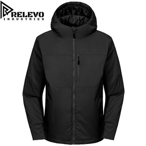 Veste matelassée noire à capuche pour homme, coupe-vent épaisse pour l'hiver avec fermeture éclair, vêtement d'extérieur décontracté isolé à capuche - Product Image 1