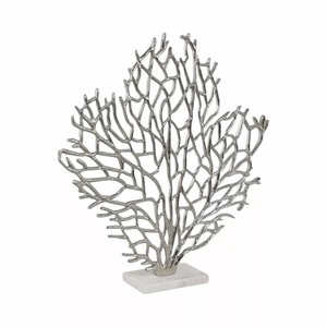 Silver Coral Sculpture 21x19x4 Inch Metal Handmade Artistic Tabletop Decor Coastal Style Living Room <b>Decoration</b> - Product Image 6