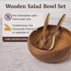 Ensemble de saladiers artisanaux en bois d'acacia hawaïen – Bol de service en bois de 10 pouces avec ustensiles – Cadeau de cuisine écologique - Product Image 5