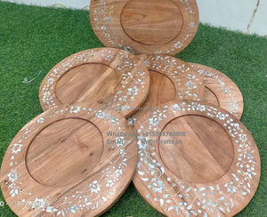 ถาดไม้กลมธรรมชาติ Rfcrafts ประดับมุก ของตกแต่งมุสลิมสำหรับรอมฎอน งานแต่งงาน ของขวัญวันอีด รอมฎอน จานใส่ขนมหวาน - Product Image 1