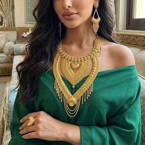 Wholesale Brass 14K 18K 24K Micron Gold Filled Heavy <b>Bridal</b> Long Necklaces Set Traditional Dubai Style Jewelry Set Oro Joyeria - Product Image 2