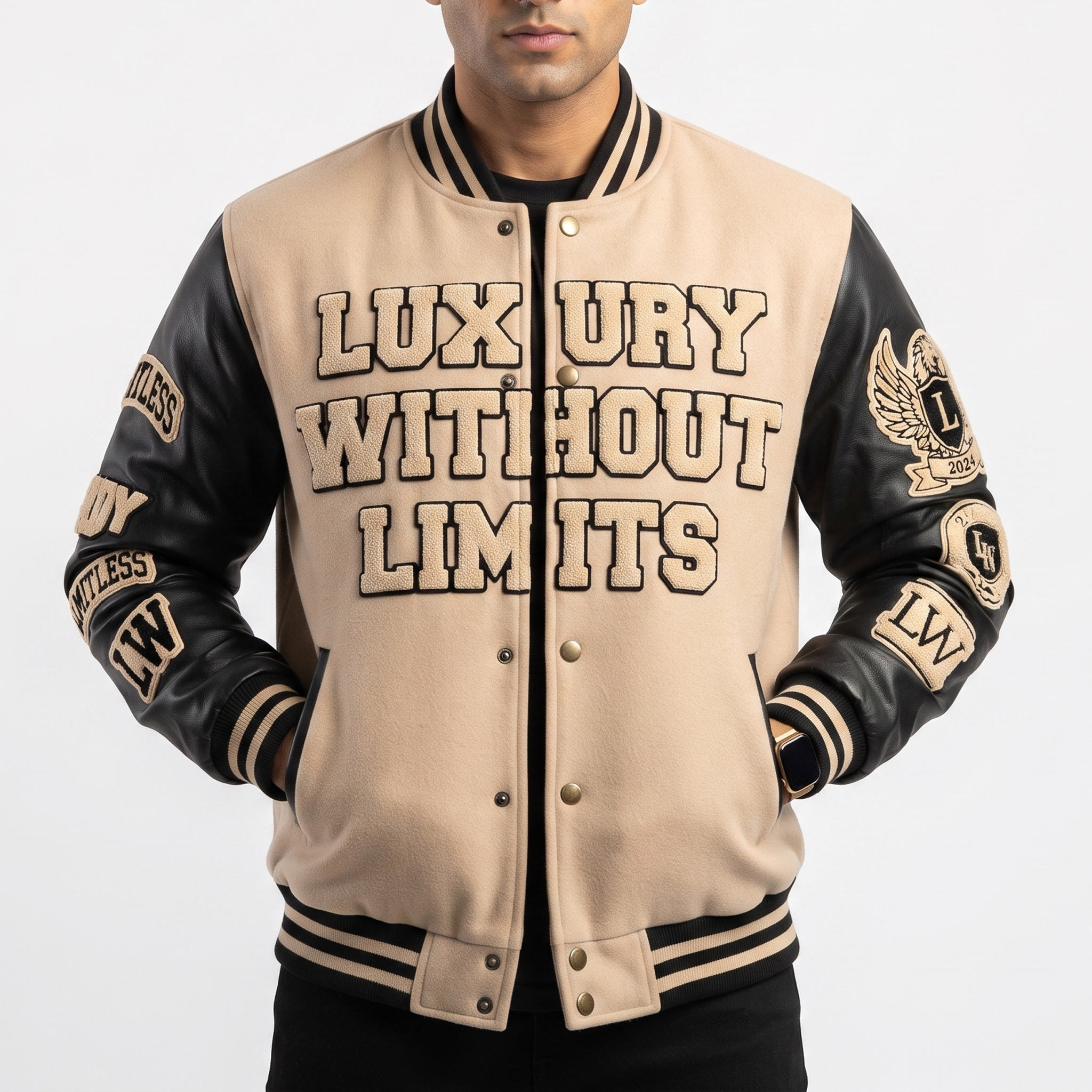 Power Punch Men's Classic Winter Varsity Bomber Jacket with Custom Chenille