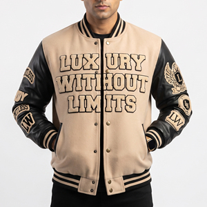Chaqueta Bomber Clásica de Invierno para Hombre con Parches Bordados en Chenilla Personalizados, 100% Lana, Resistente al Viento - Product Image 1