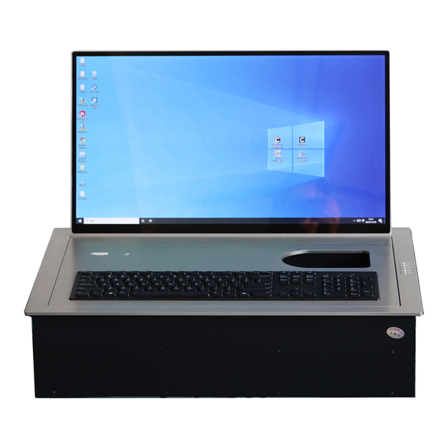 Desktop Embedded Flip-up LCD Monitor Device Integrated Mouse Keyboard Silver Aluminum Alloy 1-Year Warranty Conference System