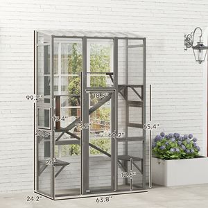 Grande Recinto per Gatti da Esterno per Patio, Casetta in Legno per Gatti con 6 Piattaforme per Saltare, Tiragraffi, 2 Rampe, Spazio per 2-3 Gattini - Product Image 3