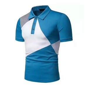 Polo de Hombre Azul y Blanco con Bloques de Color Geométricos, Manga Corta, Tejido, Diseño Casual y Transpirable - Product Image 2
