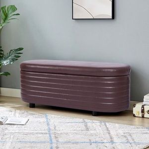 Brown PU Leather Modern Upholstered <b>Storage</b> Bench End of Bed <b>Stool</b> for Living Room Entryway Bedroom - Product Image 2