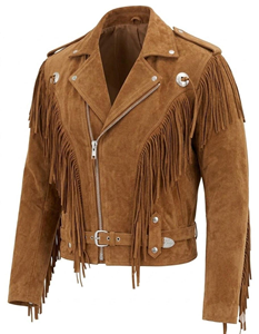 New Design Men's Western Cowboy Fringe Motorcycle Handmade Tan <b>Brown</b> Suede <b>Leather</b> <b>Jacket</b> Wholesale Manufacturer - Product Image 3