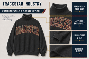 Custom Trackstar Flame Pattern Letter Applique Women's Oversized Teal Blue Mock Neck Cotton Fleece Sweatshirt - Product Image 3