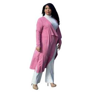 Veste longue en fausse daim mauve pour femme, cardigan élégant pour un usage décontracté et formel, disponible en plusieurs tailles - Product Image 3