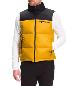 High Quality Men's Yellow Stand Collar Puffer Vest Zipper Closure Windproof Casual Winter Outerwear Solid Color Polyester Waddin - Product Image 2