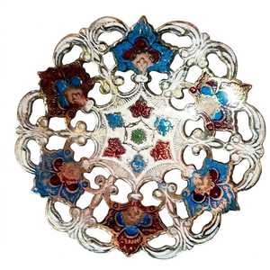 Modern Eco-Friendly Brass Round Handmade Decorative Dish <b>Blue</b> Gold Pattern Kitchen Tabletop Fruit Bowl Diwali - Product Image 5