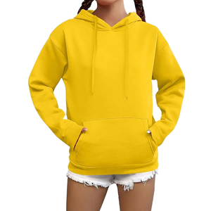 Sweat à capuche pull-over streetwear pour femme, gris chiné coréen, en molleton de coton tricoté, avec logo personnalisé, effet délavé à l'acide et badge imprimé, pour l'hiver - Product Image 6