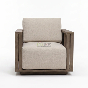 Silla Individual Bromo, Moderna, de Madera de Teca Sólida, para Jardín, Exterior, Sala de Estar, Apartamento, Tapicería Beige, Rellena de Espuma - Product Image 1