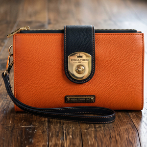 Pochette en cuir mini Regal Three LLC, orange et noir, style vintage, fermeture éclair, sac à main en cuir pour femme - Product Image 2
