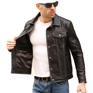 Factory Made Custom Real Full Grain <b>Genuine</b> Men Casual Coat Brand Luxury Real Slim Lapel Black Pocket Sheep Leather Jacket - Product Image 1