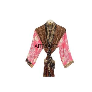 Femmes élégant été bohème soie Kimono Patchwork longue Robe 2 poches latérales avant pour demoiselles d'honneur maternité Bikini automne - Product Image 3