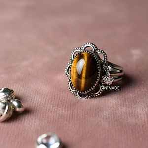 Oxidized Sterling <b>Silver</b> Tiger Eye <b>Ring</b> Vintage Oval Crystal Boho Statement Jewelry for <b>Men</b> and Women Fine <b>Rings</b> - Product Image 6
