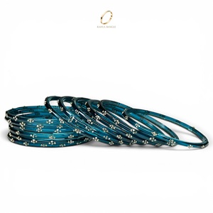 Lot de bracelets cachemiriens plaqués or en verre goutte d'eau bleu océan, design perles étincelantes, pour femme, mariage, vente en gros à bas prix - Product Image 3