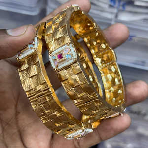 Gold Plated Meenakari Openable <b>Bangles</b> <b>Set</b> 2.8 Inch Bracelets with Pot Stone and Pearls 12162430PGR - Product Image 1