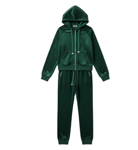 Conjunto Deportivo Ecológico para Mujer, Color Verde Oscuro, con Capucha, para Otoño, Manga Larga, Cierre con Cordón, Bolsillos Laterales, Color Sólido, Estilo Casual - Product Image 1