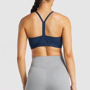 Soutien-gorge léger sans coutures dos nageur col ras du cou respirant bleu marine uni imprimé léopard pour le yoga et les activités sportives - Product Image 2
