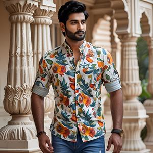 เสื้อเชิ้ตฮาวายแขนสั้นลำลองสำหรับผู้ชายเสื้อพิมพ์ลายใบไม้เขตร้อนใส่สบายมีสไตล์2025ตามสั่ง - Product Image 1