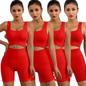 Women's 2-Piece Yoga <b>Set</b> High Waist Crop With Cut-Out Shorts <b>Square</b> Neck Racerback Solid Color Activewear - Product Image 2