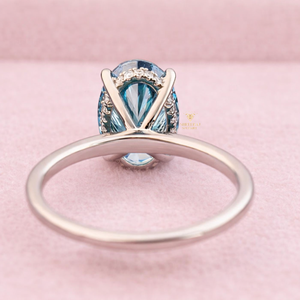 Anillos de Diamantes para Mujer, Oro Blanco de 14K, Diamante Azul de 2CT, Corte Oval Brillante, Diamante Cultivado en Laboratorio CVD, Anillos de Compromiso, Regalo de Cumpleaños - Product Image 4