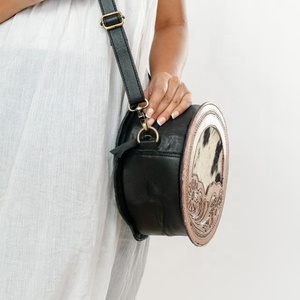 LW Vintage <b>Boho</b> Women's Cowgirl Leather Purse Handtooled Single Strap Sling <b>Bag</b> Chains Portable Animal Fur Winter Accessory - Product Image 2