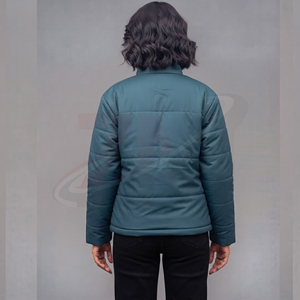 Women Quilted Puffer <b>Jacket</b> Solid Color Crew Neck Zipper Closure Full Sleeve Winter Outerwear Breathable Canvas Polyester - Product Image 2