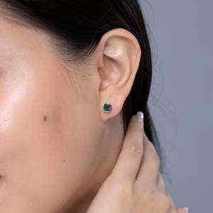 Natural <b>Emerald</b> Bezel <b>Stud</b> Earrings May Birthstone 14kt Solid Gold Minimalist Everyday Round Cut Green <b>Emerald</b> Earrings - Product Image 2