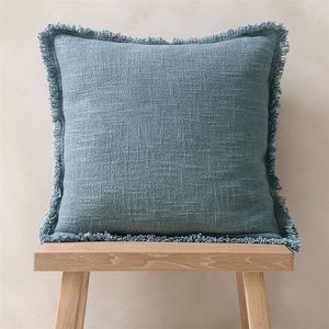 Luxury Textured Cotton Slub Cushion <b>Cover</b> with Fringes <b>for</b> Home Decor Nordic Handmade Cotton Slub Throw Pillow <b>Cover</b> Woven - Product Image 1