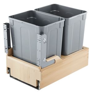 Poubelle coulissante en bois à double bac 35 QT X2 pour armoires de cuisine, bac de recyclage de déchets 12L à capteur, conteneur de déchets à fixation murale - Product Image 6