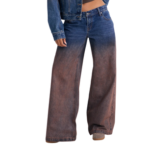 Jean large vintage délavé respirant 100 % coton pour femme, taille mi-haute, coupe classique, décontracté, longueur complète - Product Image 1