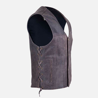 Gilet en cuir pour motard, veste sans manches classique avec design à lacets latéraux ajustables