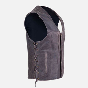 Gilet en cuir pour motard, veste sans manches classique avec design à lacets latéraux ajustables - Product Image 4