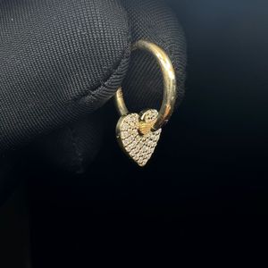 Graceful Heart Charm Lab Grown Diamond Mini <b>Hoop</b> In 14K <b>Gold</b> For <b>Helix</b> And Daith Ear Jewelry - Product Image 5