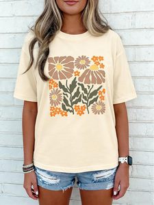 Camiseta gráfica para mujer, 100% algodón, camiseta estampada DTF, camisetas con cuello redondo, camisetas holgadas de manga corta para verano, cómodas - Product Image 2