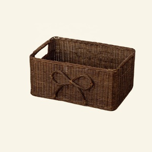 Panier de rangement rectangulaire en rotin fait main avec nœud, organisateur en osier naturel pour la décoration intérieure Vietnam - Product Image 1