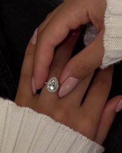 Pear Cut Lab Grown Diamond Halo Engagement <b>Ring</b> Solid 925 Sterling <b>Silver</b> <b>Silver</b> Plated Pave Wedding <b>Ring</b> Women's IGI Certified - Product Image 3