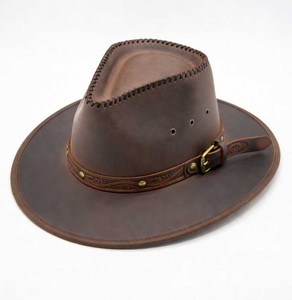 Chapeau en cuir véritable style western Outback à large bord pour homme et femme – Tendance du marché américain et européen - Product Image 1