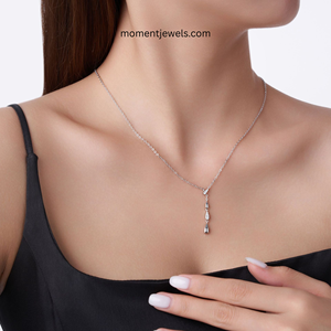 Collar Lariat de Plata 925 con Moissanita en Forma de Gota, Cadena con Colgante Chapado en Rodio, Joyería para Regalo de Boda o Fiesta - Product Image 4