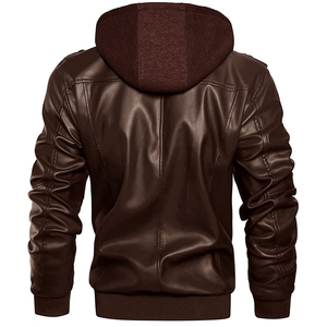 Veste à capuche en cuir véritable pour homme avec logo sur le devant, respirante et coupe-vent, pour un usage décontracté et en plein air - Product Image 2