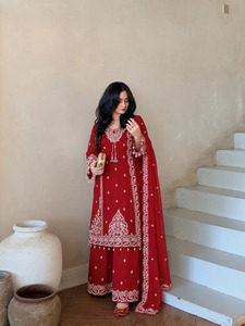 Designer Embroidery And Sequence Work Faux Georgette <b>Top</b> With Plazzo Bottom And Dupatta Fully Stitched Ready To Wear Set - Product Image 1