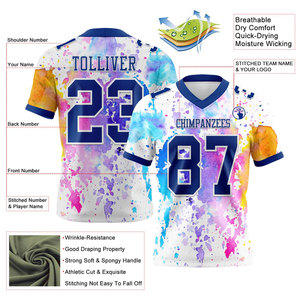 Camiseta de Fútbol Americano Sublimada Personalizada, Cuello en V, Manga Corta, Impresión Completa con Nombre del Equipo 00, Diseño de Acuarela, Uniforme Unisex para Adultos - Product Image 2