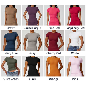 T-shirt de yoga pour homme, col rond, manches courtes, couleur unie, coupe ajustée, séchage rapide, anti-plis, en Spandex/Polyester, sportif, vente en gros sur mesure - Product Image 2