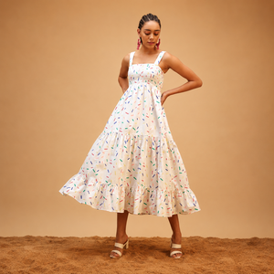Vestido Maxi de Algodón sin Mangas Estampado para Mujer de la Mejor Calidad, con Corsé Fruncido y Volantes, Estilo Casual de Verano, Corte A, Transpirable, Directo de Fábrica OEM - Product Image 5